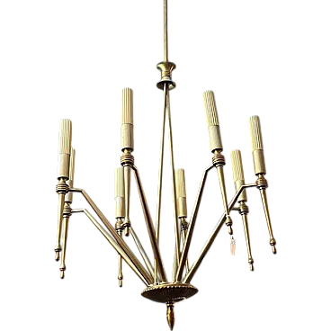 Brass 8 lights chandelier with modern lights, 1950s