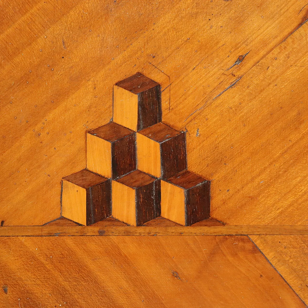 Neoclassical cherry wood panelled flap desk with inlays, late 18th century 7