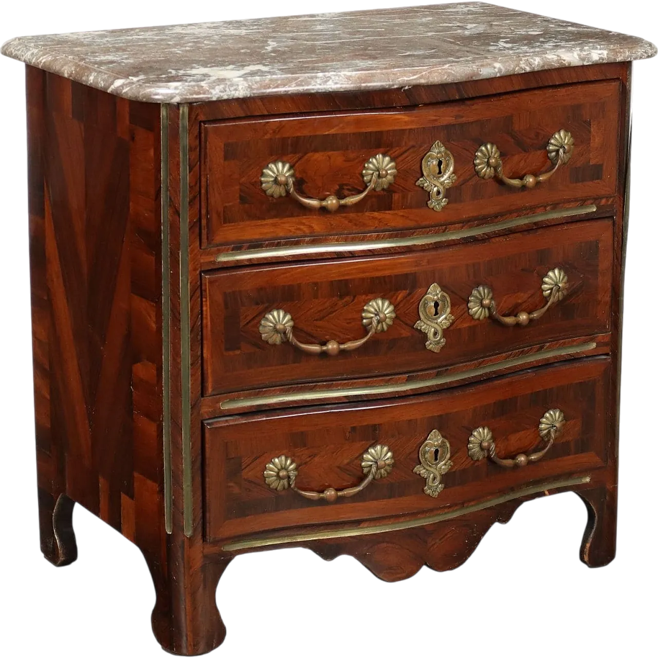 French chest of drawers in poplar, marble and brass, 19th century 11