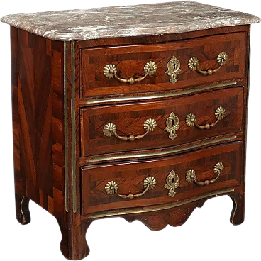 French chest of drawers in poplar, marble and brass, 19th century