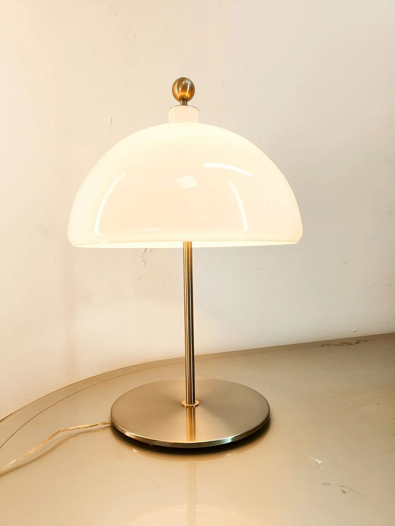 Satin steel lamp with white dome, 1980s 1