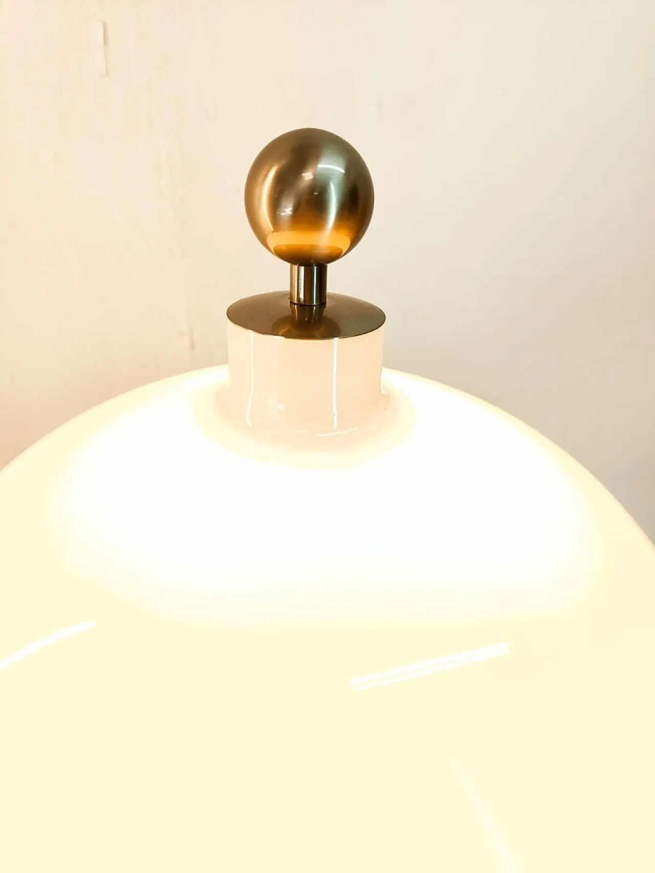 Satin steel lamp with white dome, 1980s 2