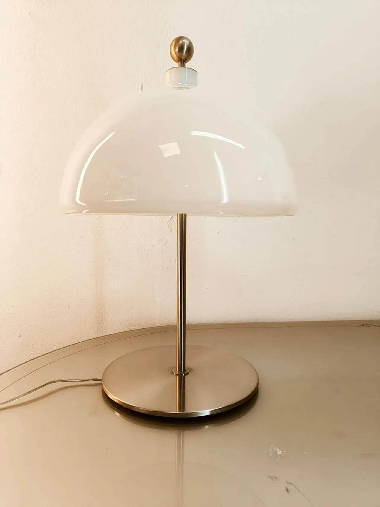 Satin steel lamp with white dome, 1980s 3