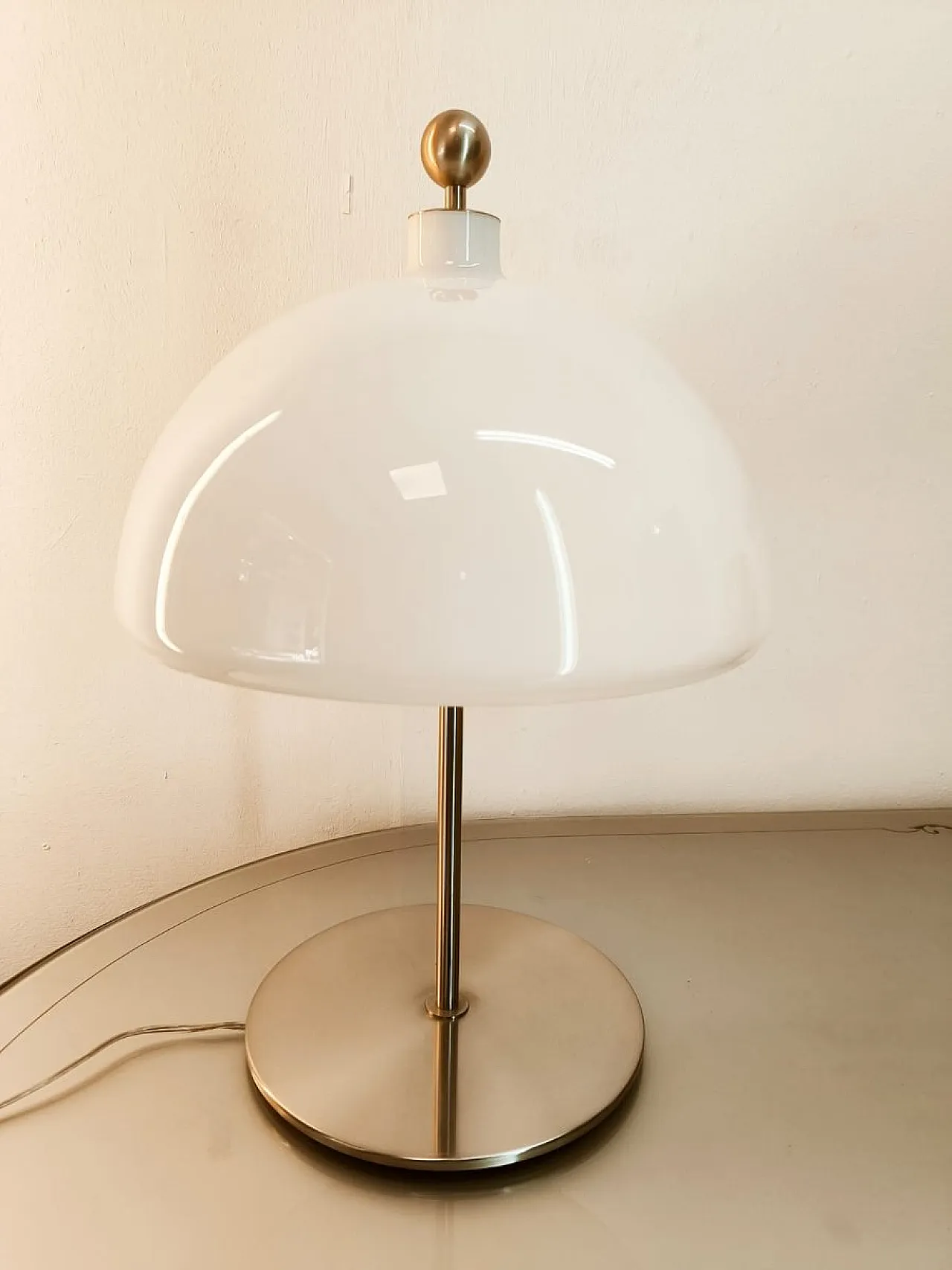 Satin steel lamp with white dome, 1980s 4