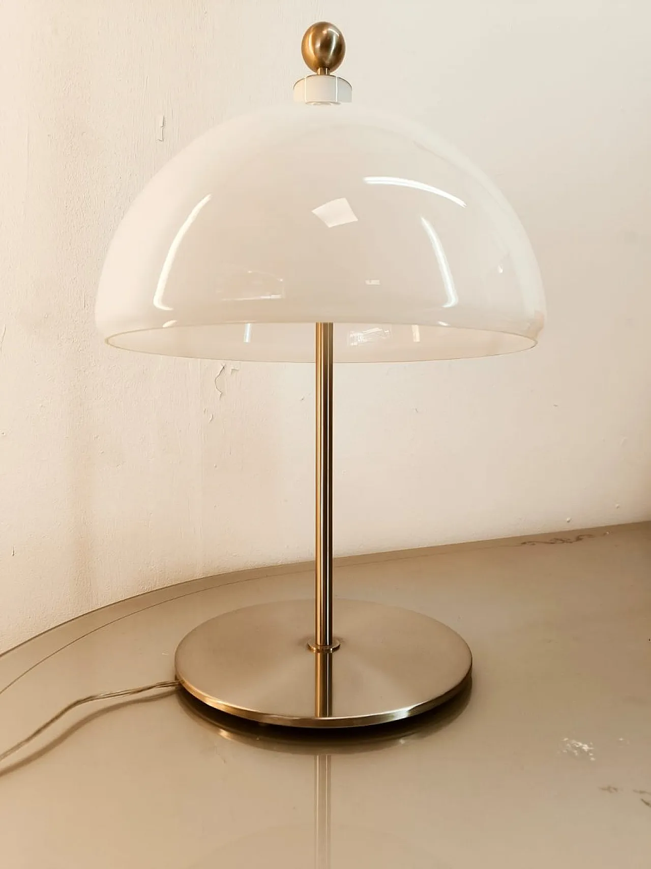 Satin steel lamp with white dome, 1980s 5