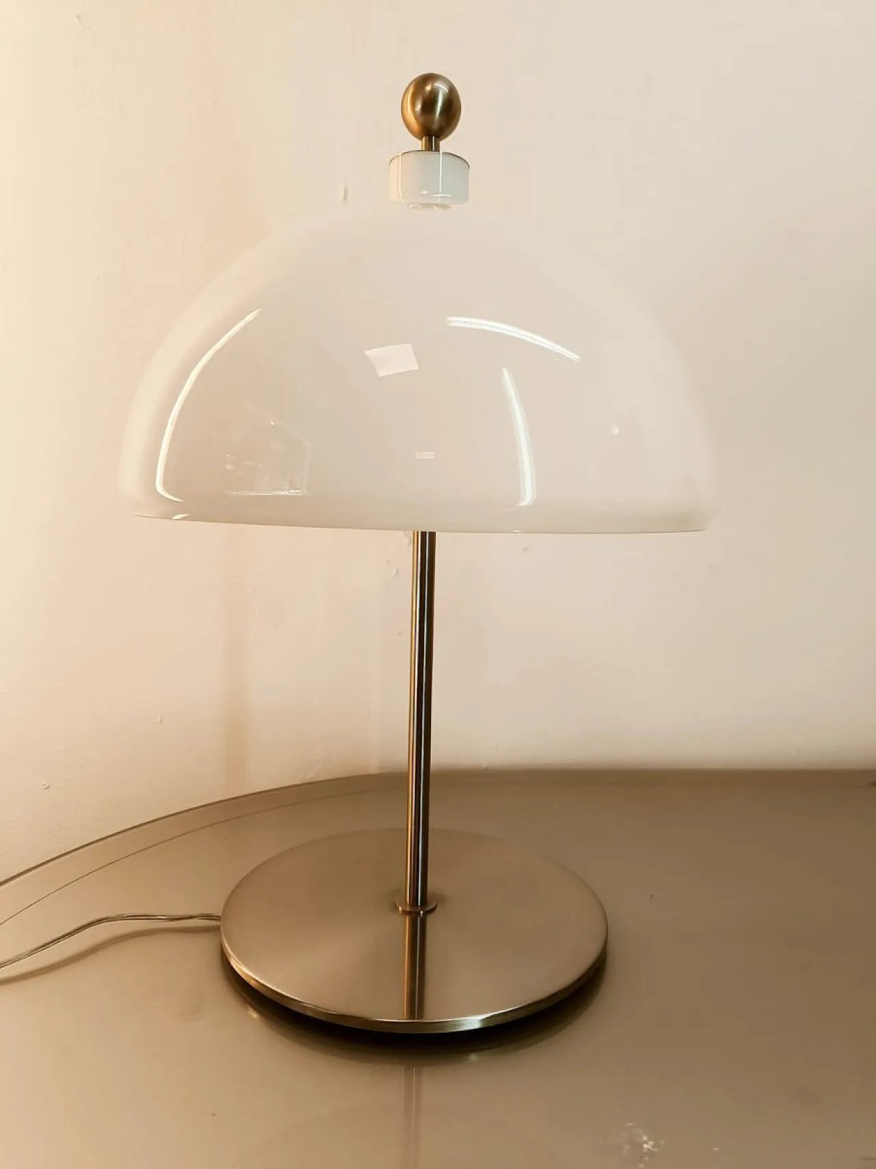 Satin steel lamp with white dome, 1980s 8