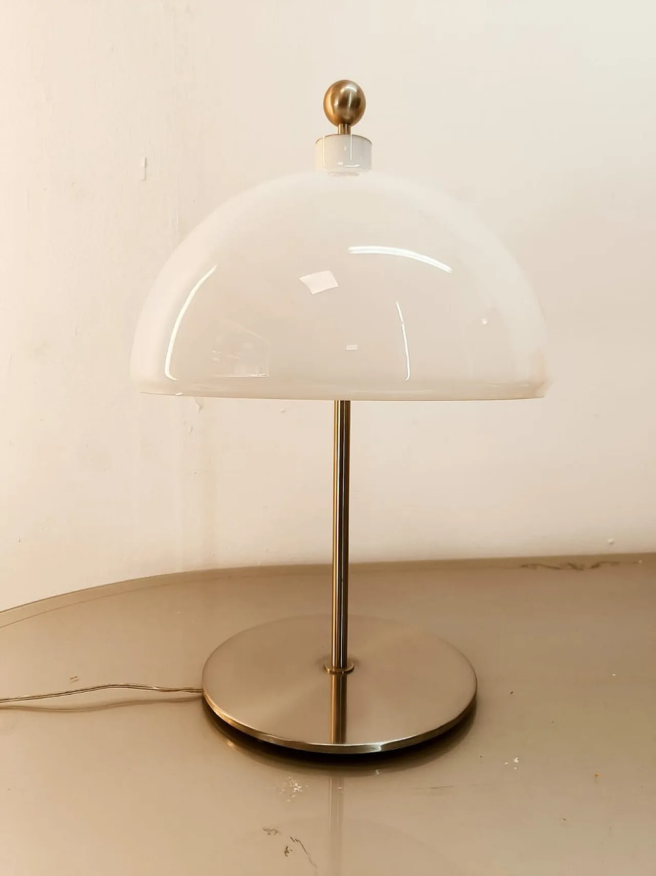 Satin steel lamp with white dome, 1980s 9