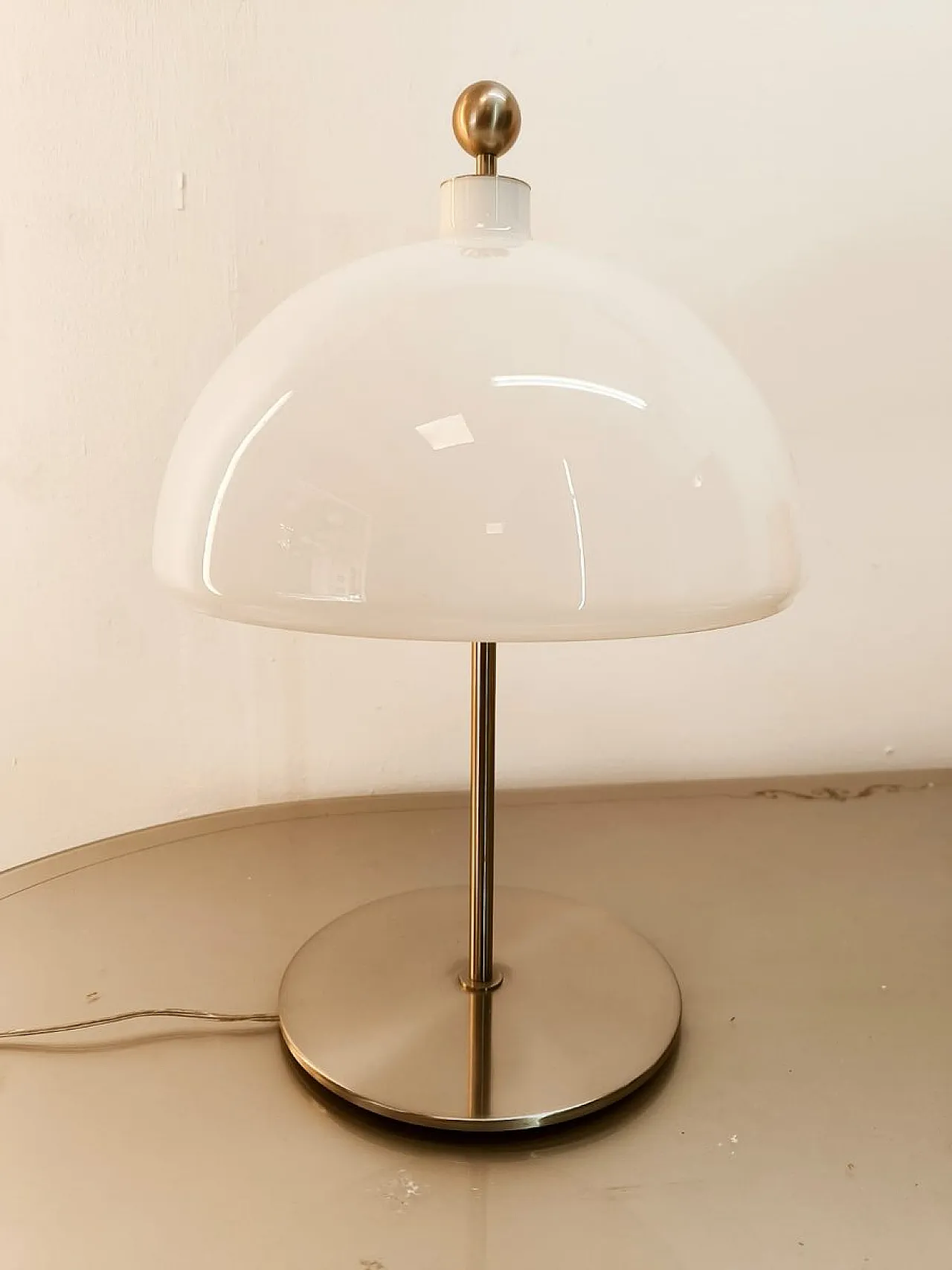 Satin steel lamp with white dome, 1980s 10