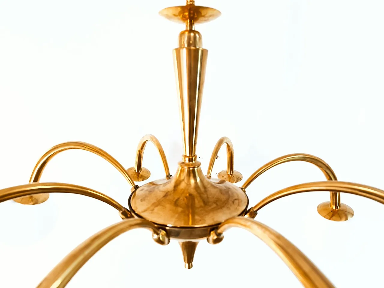 8-Light brass chandelier with glass spheres, 1960s 4