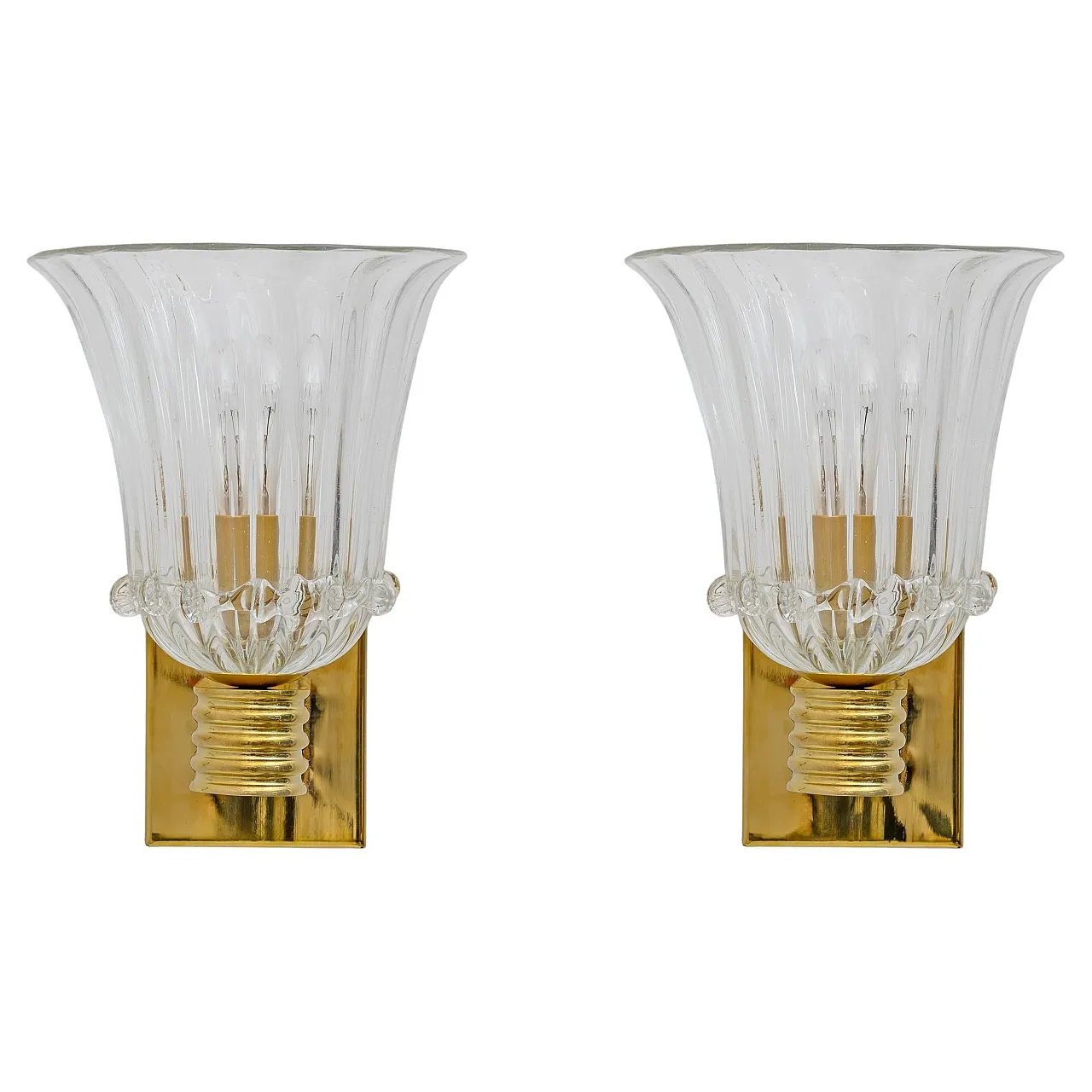 Pair of brass and Murano glass lamps, 1990s 1