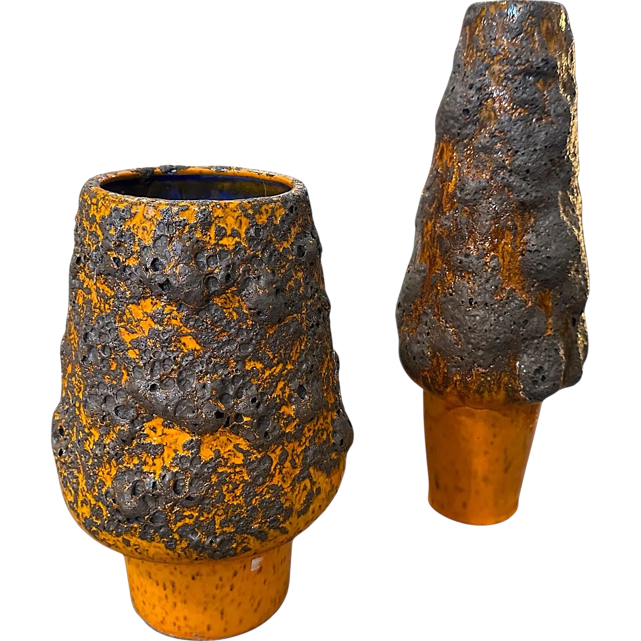 Pair of orange and black lava ceramic vases, 1980s 12