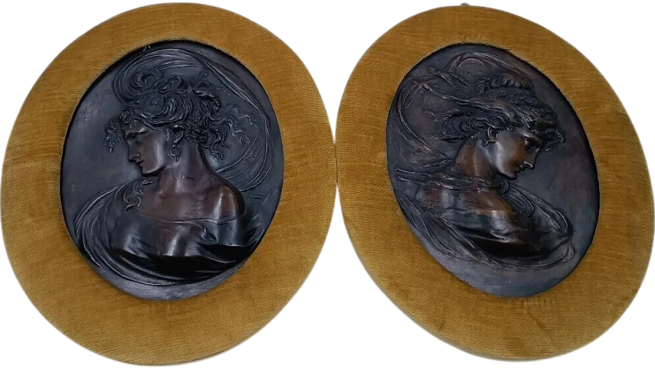 Pair of Art Nouveau bronze embossments with female faces, 20th century 11