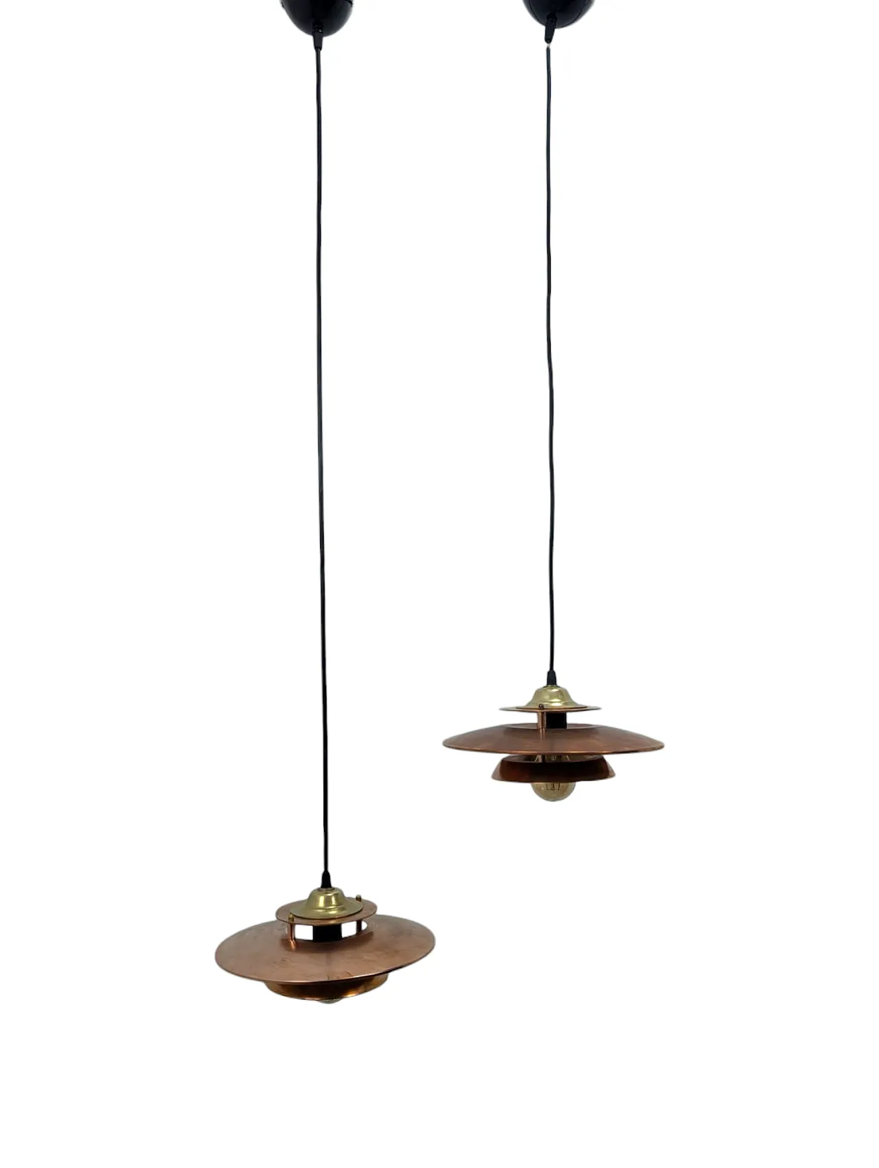 Pair of suspension lamps in copper 70s 13