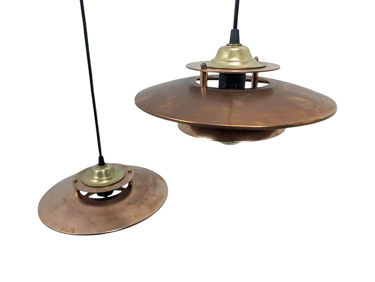 Pair of suspension lamps in copper 70s 15