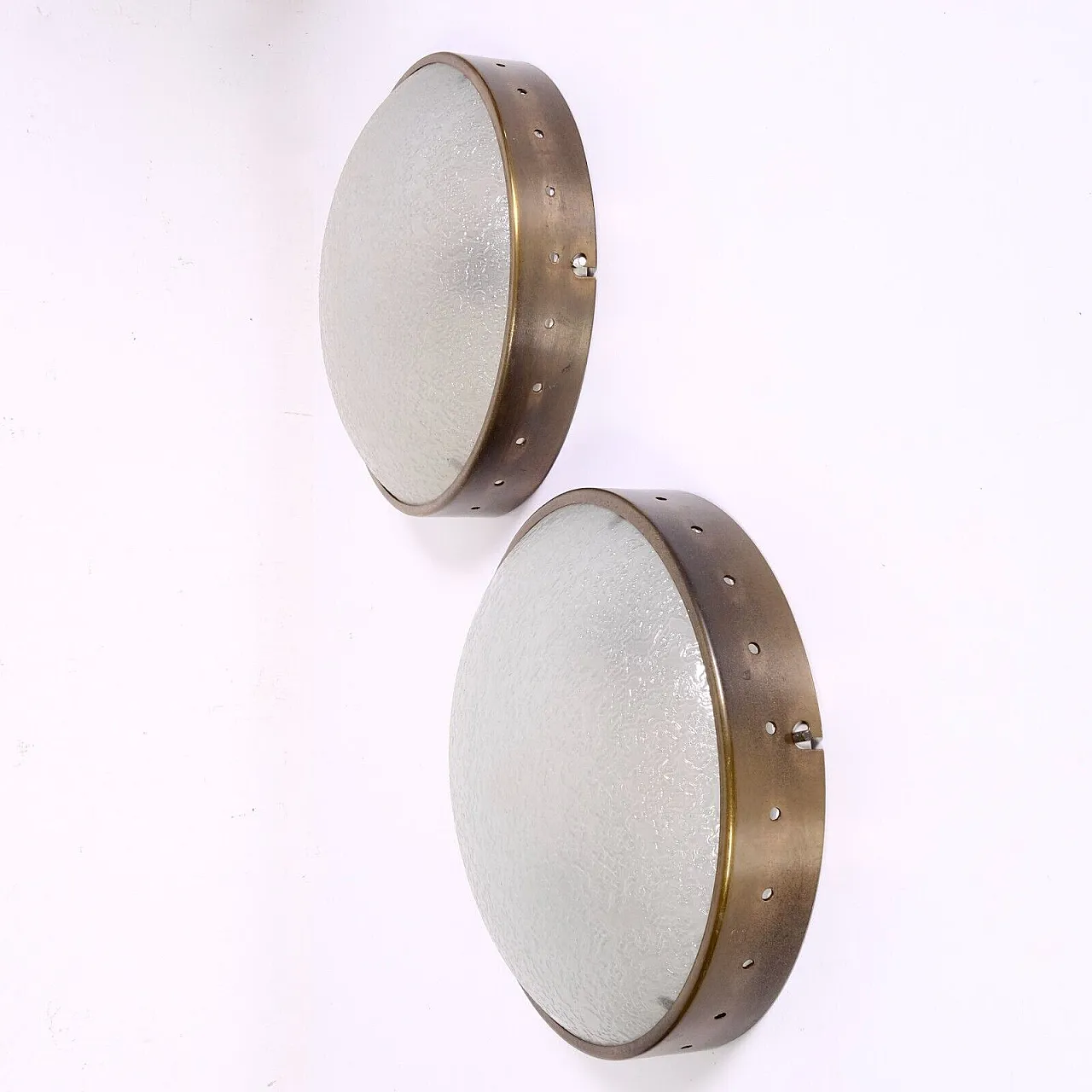 Pair of glass and metal wall sconces, mid-20th century 1