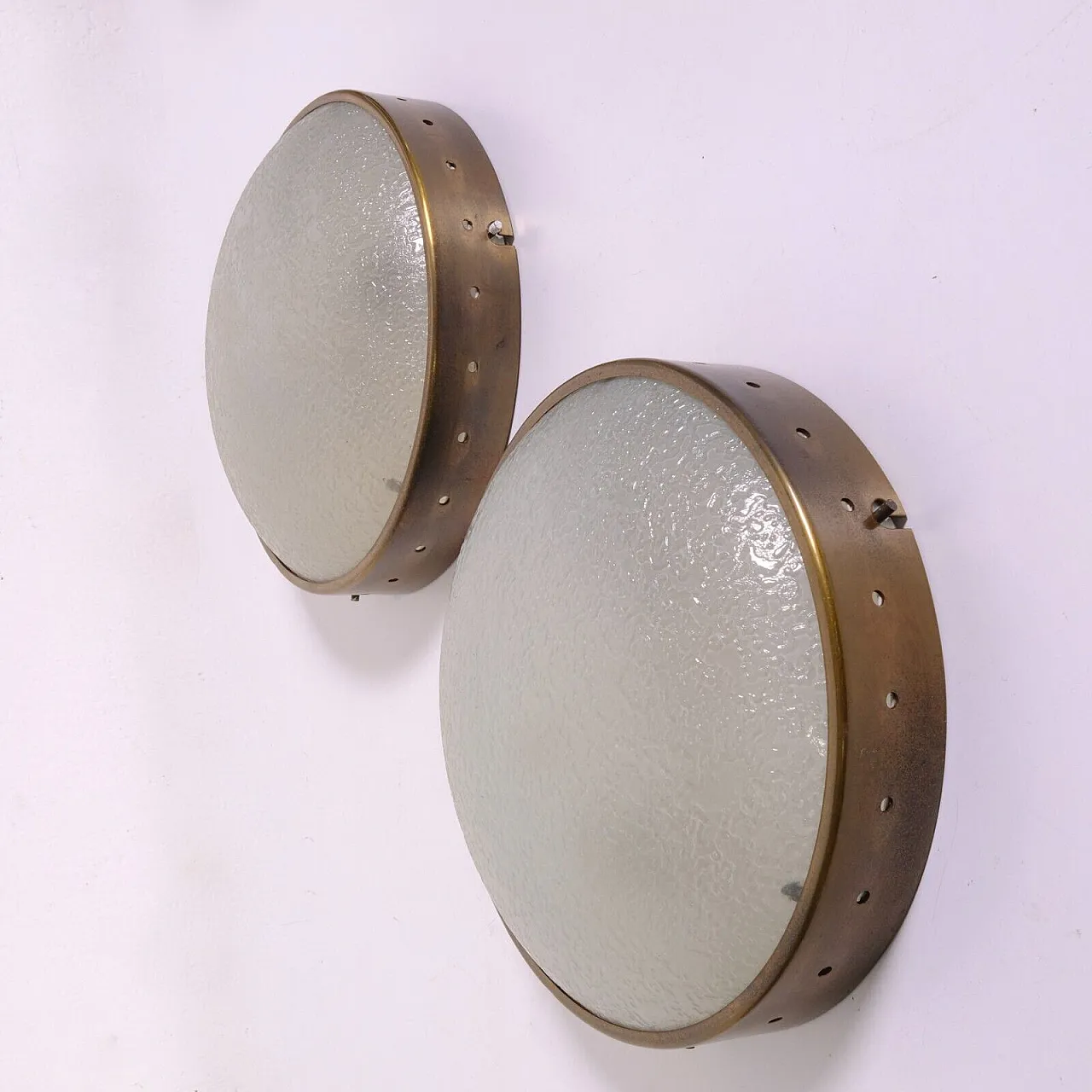 Pair of glass and metal wall sconces, mid-20th century 4