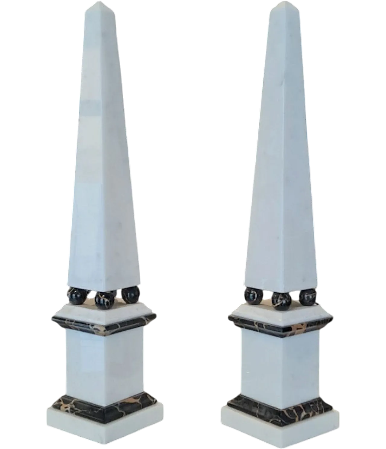 Pair of obelisk in white marble, 20th century 7