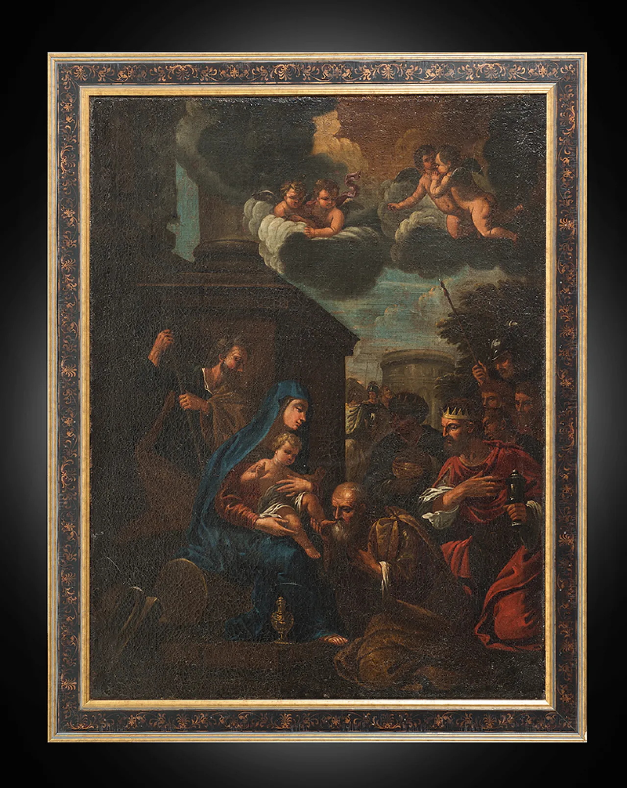 Oil on canvas depicting "The adoration of the Magi". Napo, 18th c. 1