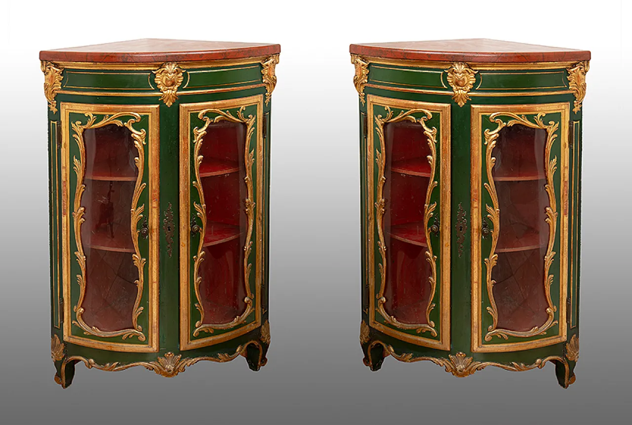 Pair of angoliera Napoleon III French in wood, 19th century 1