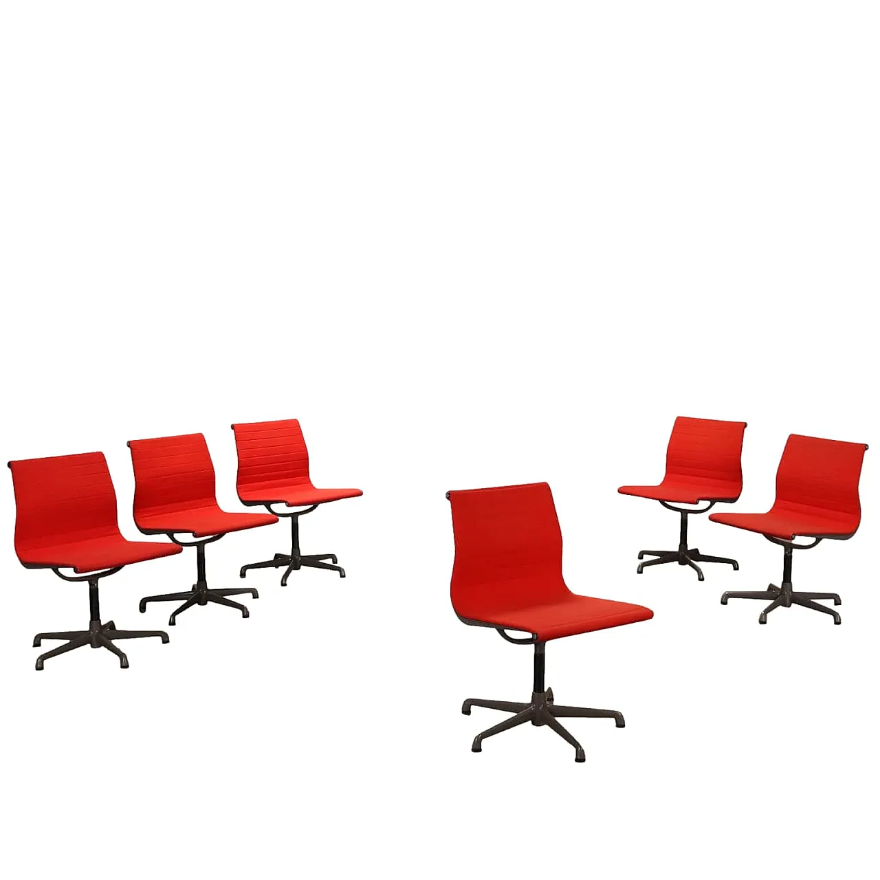 6 Swivel chairs in red fabric by Charles & Ray Eames for ICF, 1970s 1