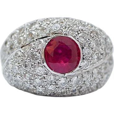 Ruby, diamonds, 14 karat white gold ring, 1960s