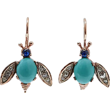 Earrings with magnesite, sapphires, diamonds, gold and silver, 1950s