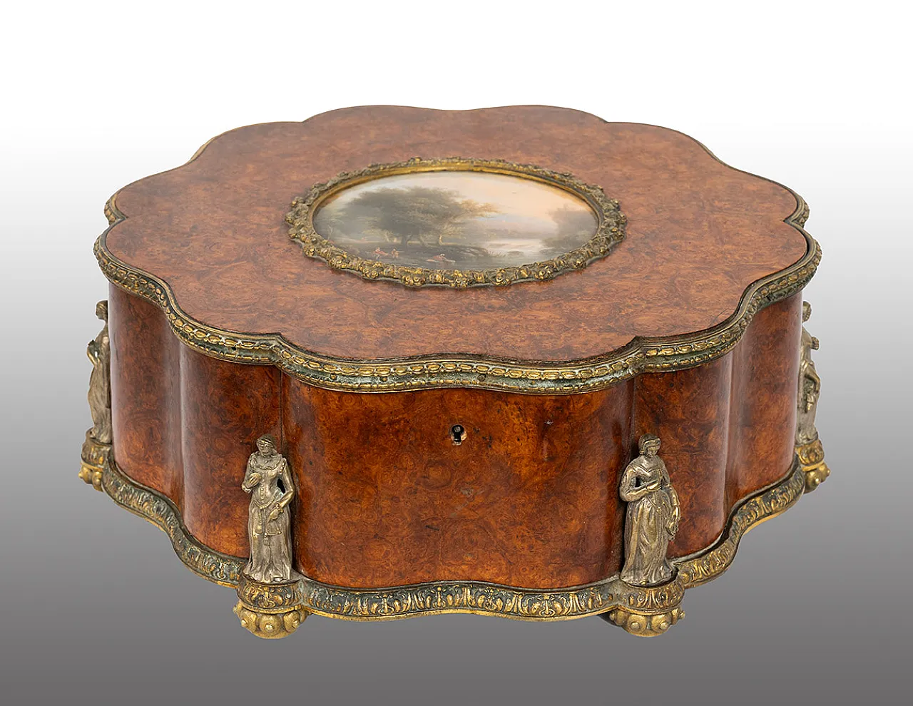 Tuia wood Napoleon III jail box with bronze Neoclasical detail, 19th c 1