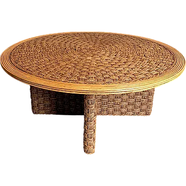 Rope and wood coffee table in the style of Audoux Minet, 1970s