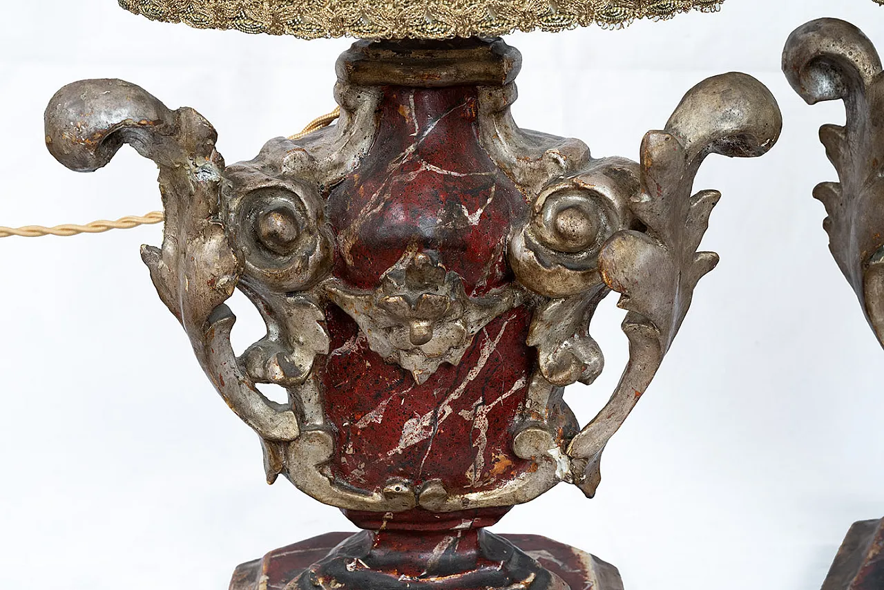 Pair of ancient Louis XIV lamps in silver and mixture with lacquering 2