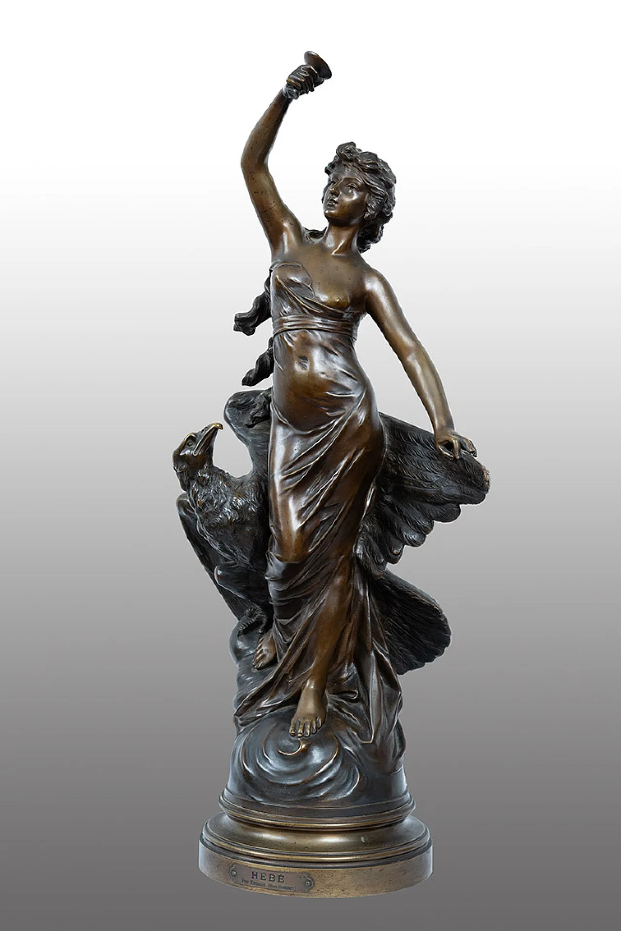 Hebe with the eagle Neoclassical bronze sculpture, 19th century 1