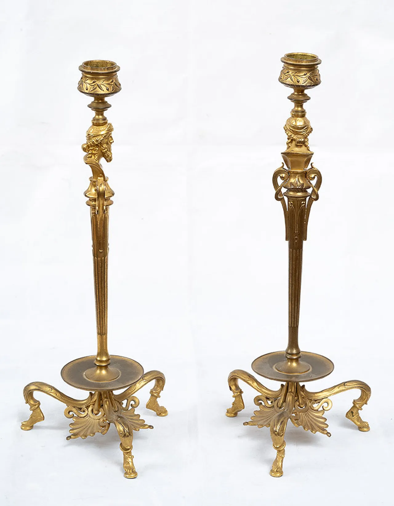 Pair of gilded bronze French candlesticks signed Barbedienne, 19th c. 4