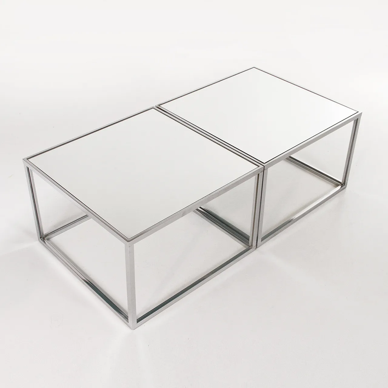 Pair of glass and chrome-plated metal coffee tables, 1970s 2