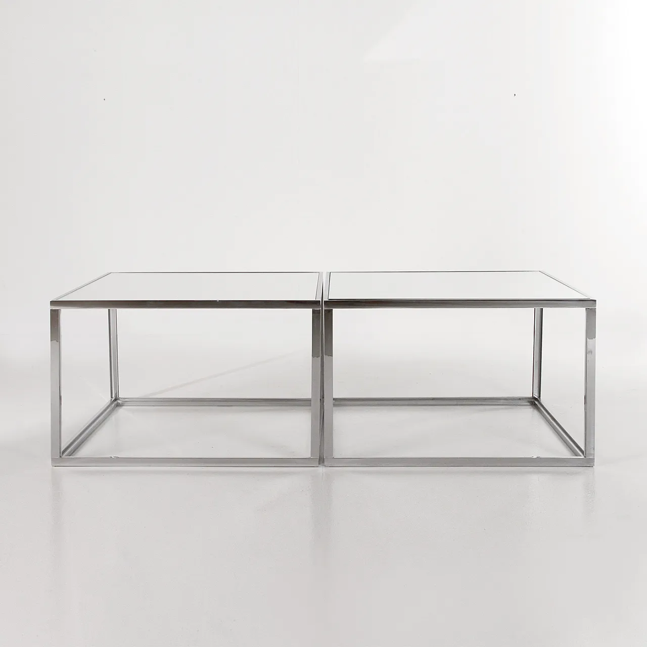 Pair of glass and chrome-plated metal coffee tables, 1970s 3