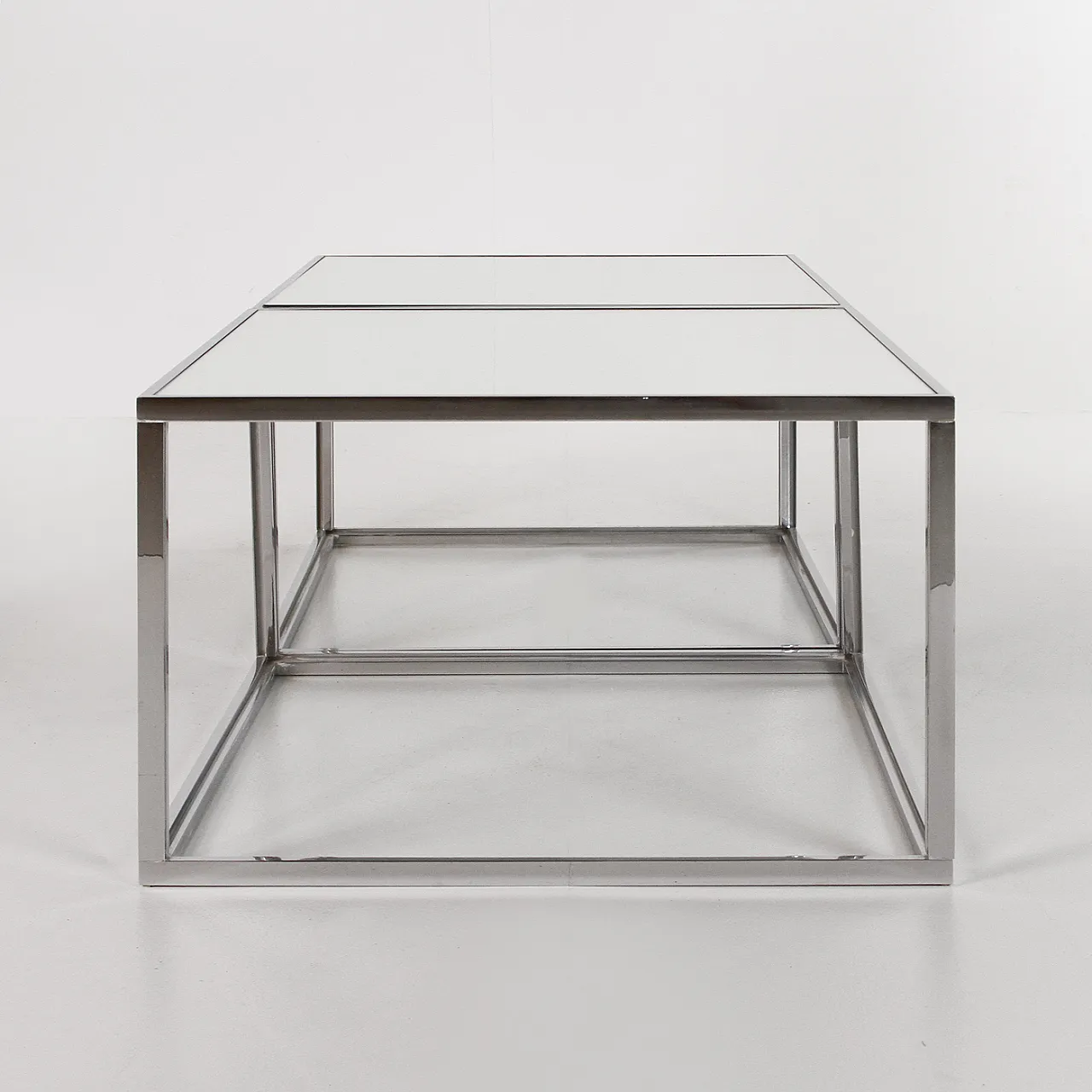 Pair of glass and chrome-plated metal coffee tables, 1970s 7