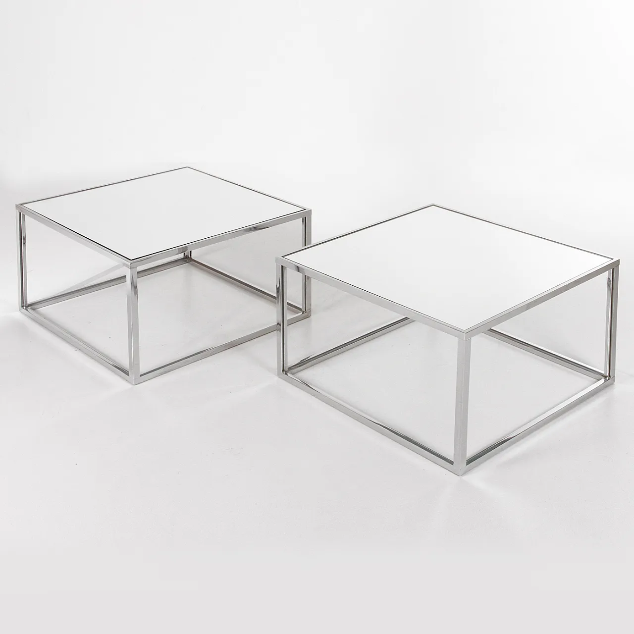 Pair of glass and chrome-plated metal coffee tables, 1970s 8