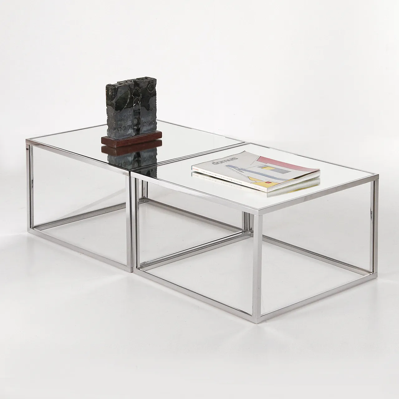 Pair of glass and chrome-plated metal coffee tables, 1970s 9