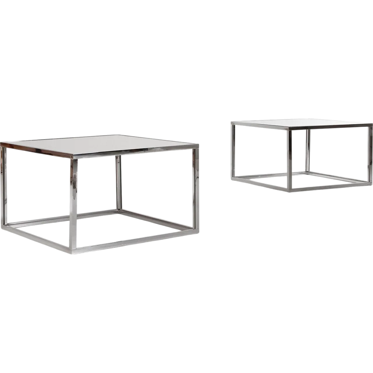 Pair of glass and chrome-plated metal coffee tables, 1970s 10