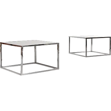 Pair of glass and chrome-plated metal coffee tables, 1970s