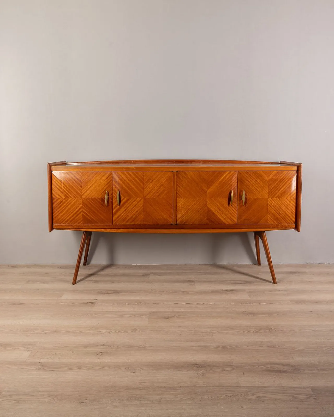 Sideboard in wood and glass, 1950s 1