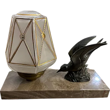 Marble, metal and art glass table lamp, 1930s