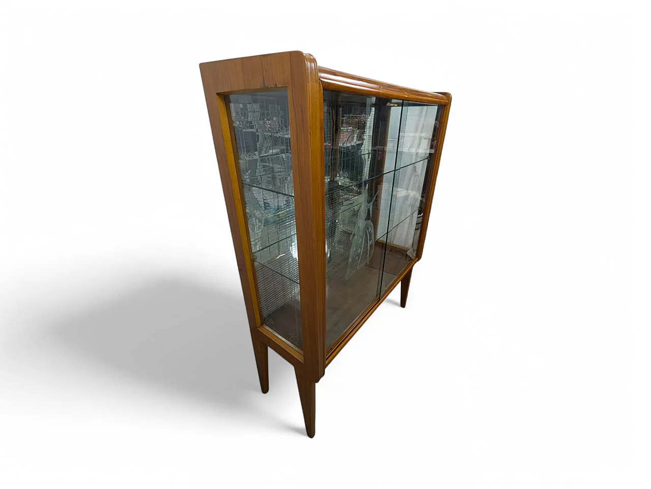 Mirrored bar cabinet in walnut and engraved glass, 1950s 1