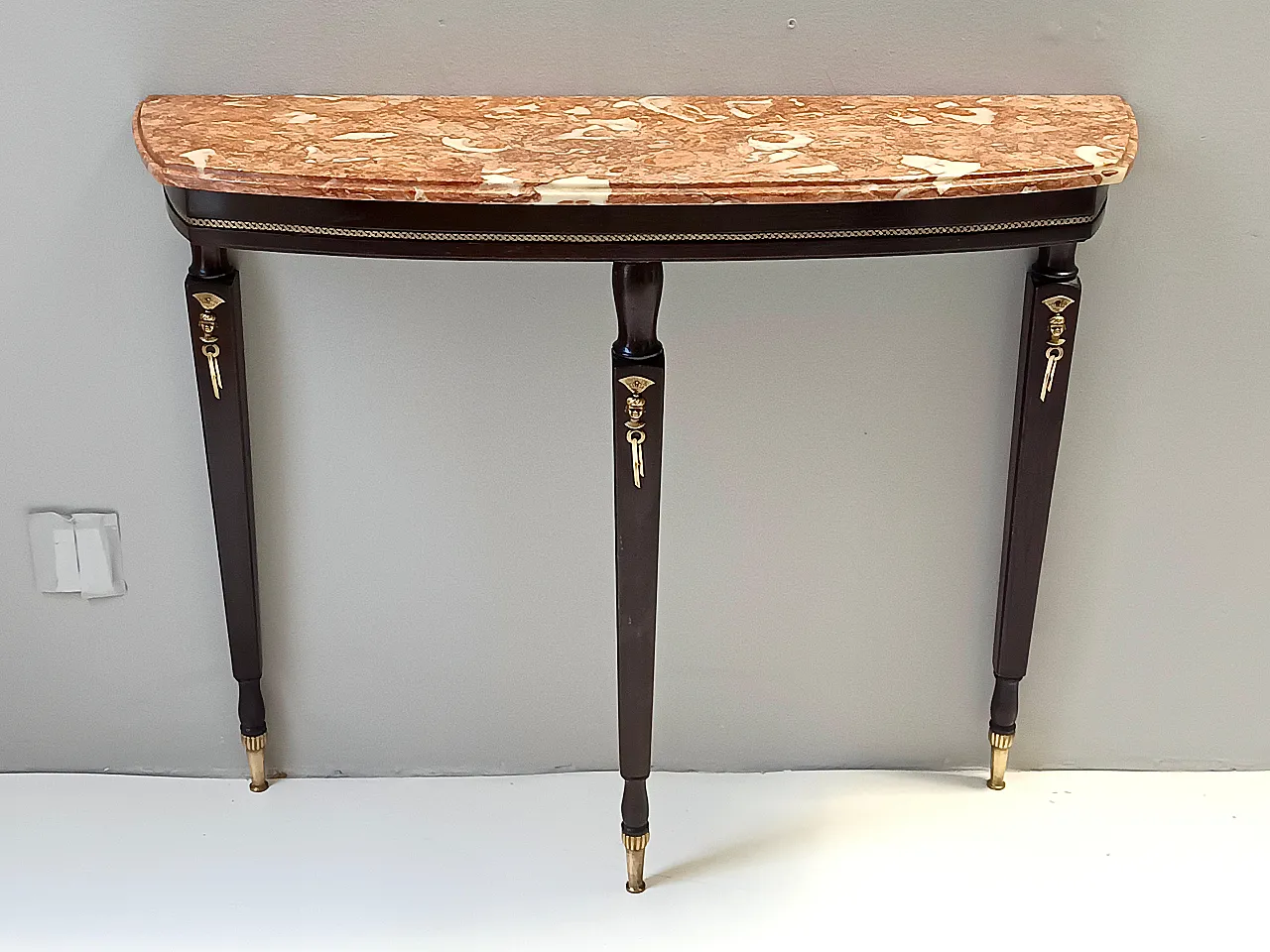 Ebonized beech Neoclassic Console breccia pernice marble top, 1950 1