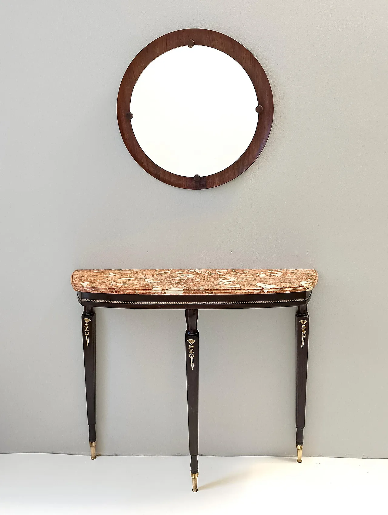 Ebonized beech Neoclassic Console breccia pernice marble top, 1950 3