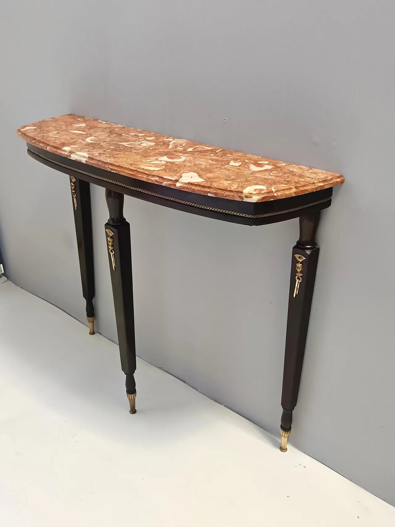 Ebonized beech Neoclassic Console breccia pernice marble top, 1950 5