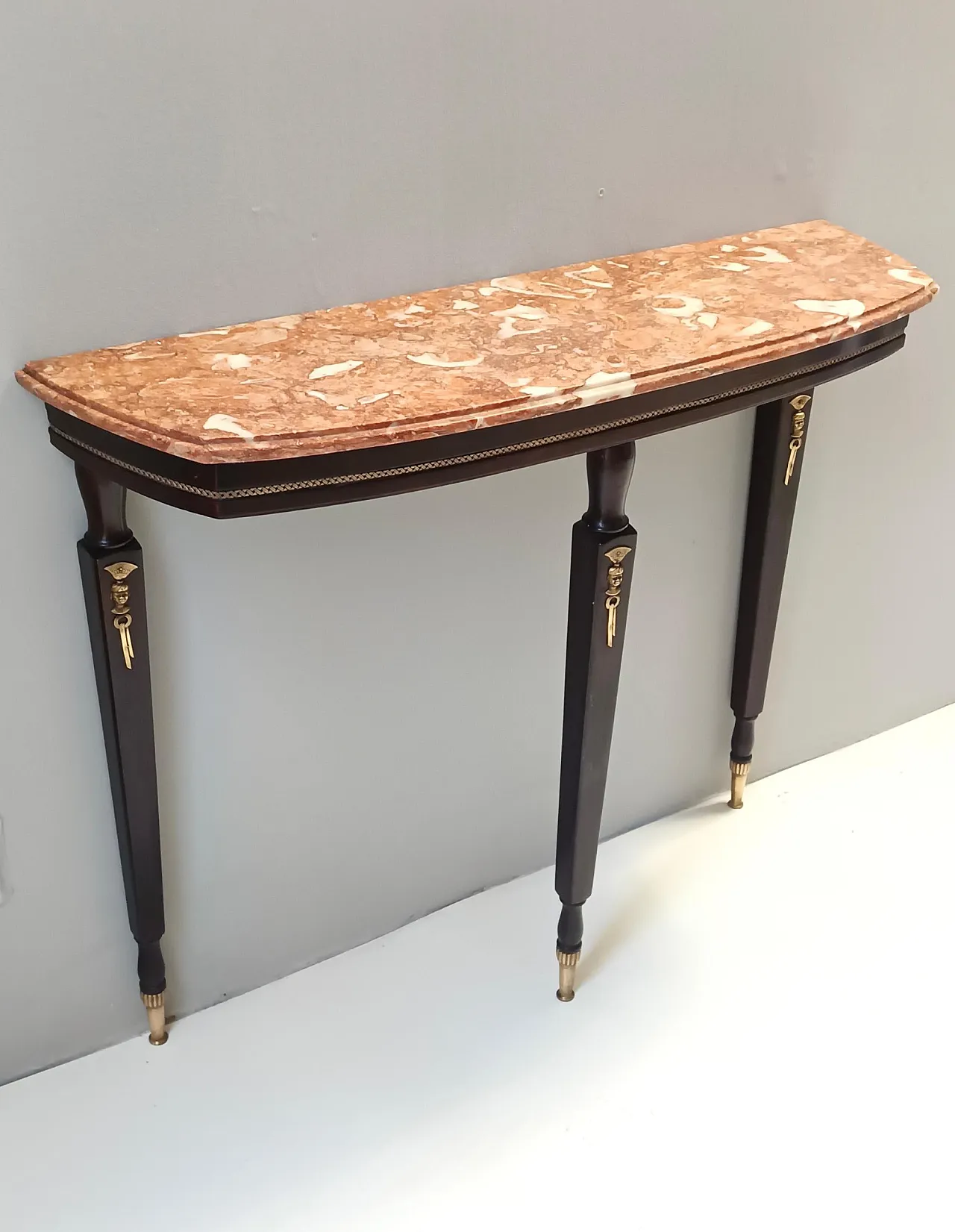 Ebonized beech Neoclassic Console breccia pernice marble top, 1950 6