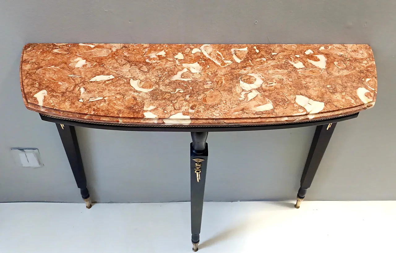 Ebonized beech Neoclassic Console breccia pernice marble top, 1950 7