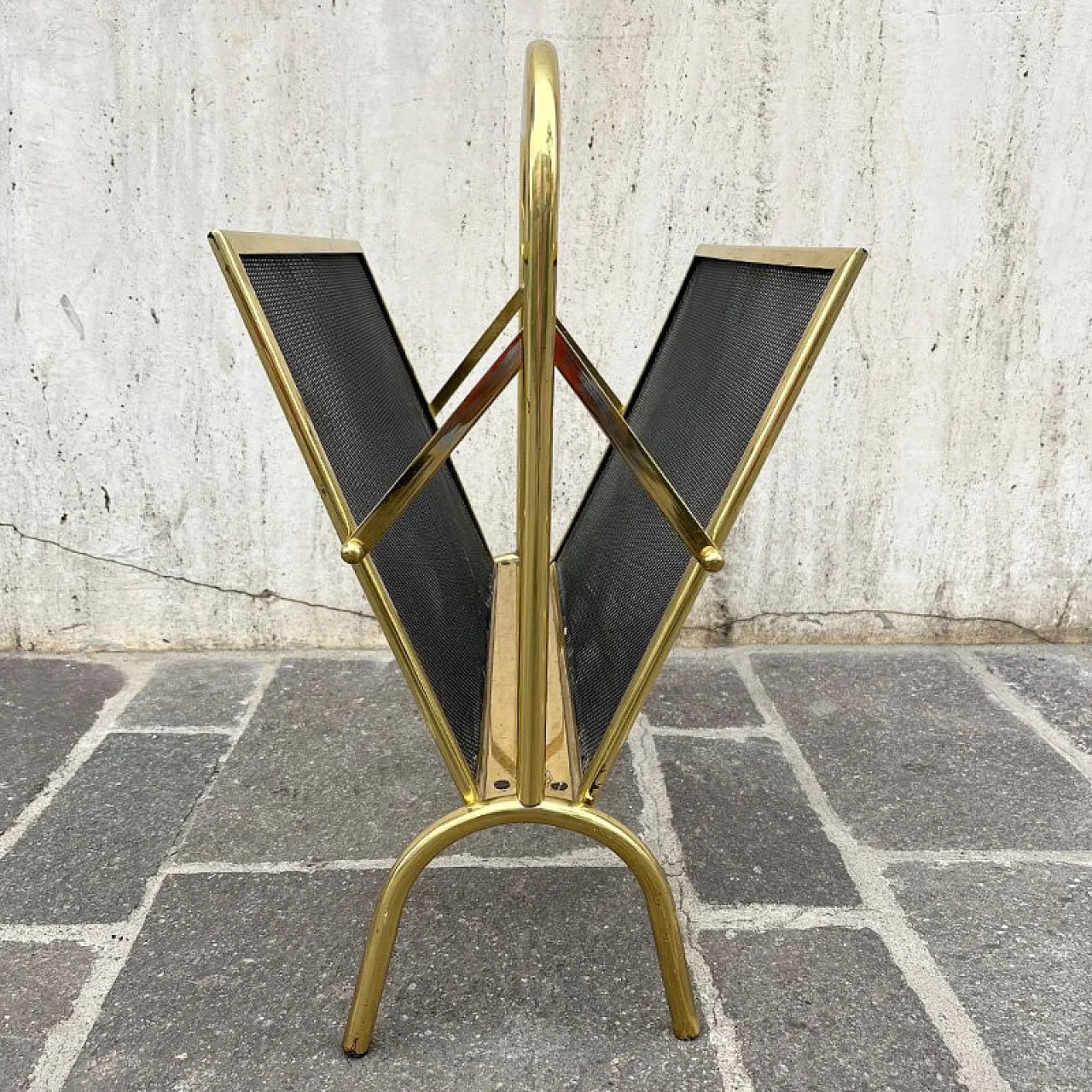 Gilded Iron Magazine Rack with Net, Italy, 1960s 2