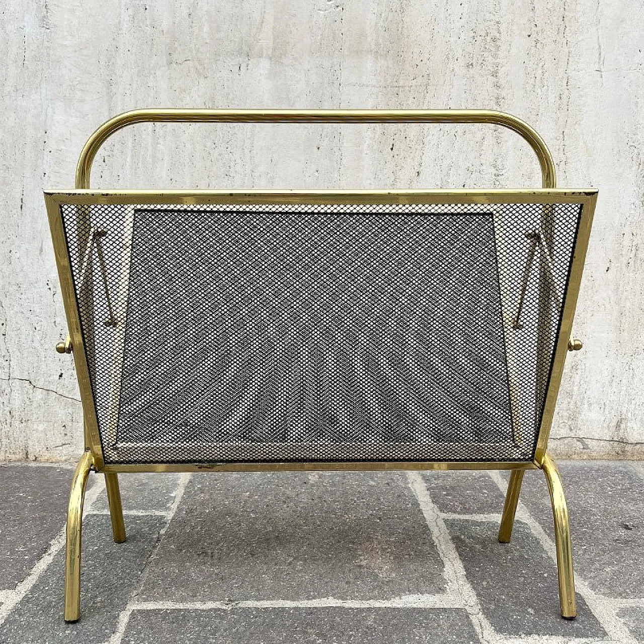 Gilded Iron Magazine Rack with Net, Italy, 1960s 3