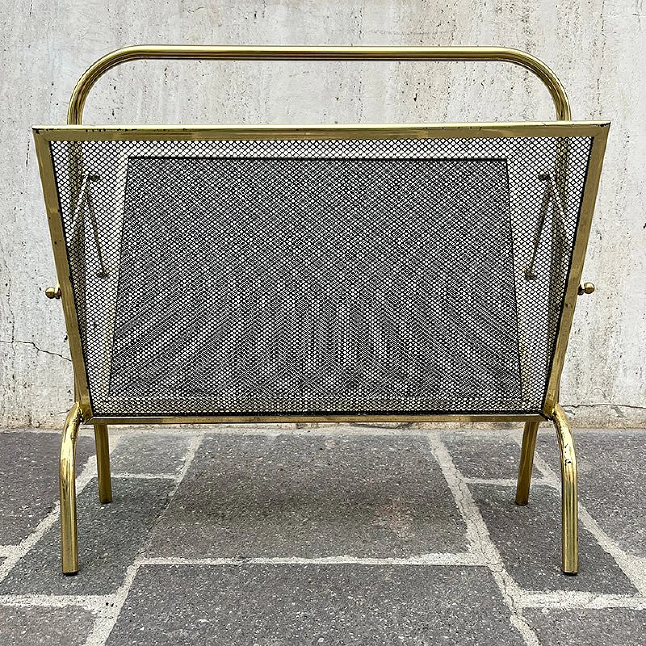 Gilded Iron Magazine Rack with Net, Italy, 1960s 10