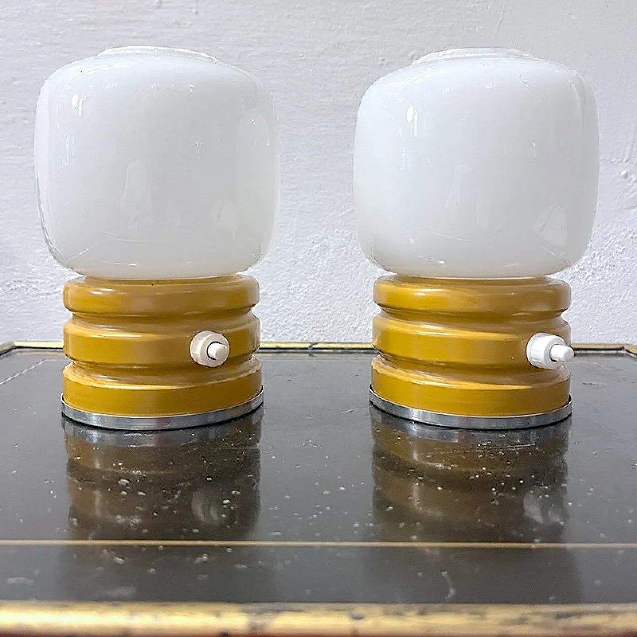 Glass and Metal Bedside Lamps, 1960s, Set of 2 1